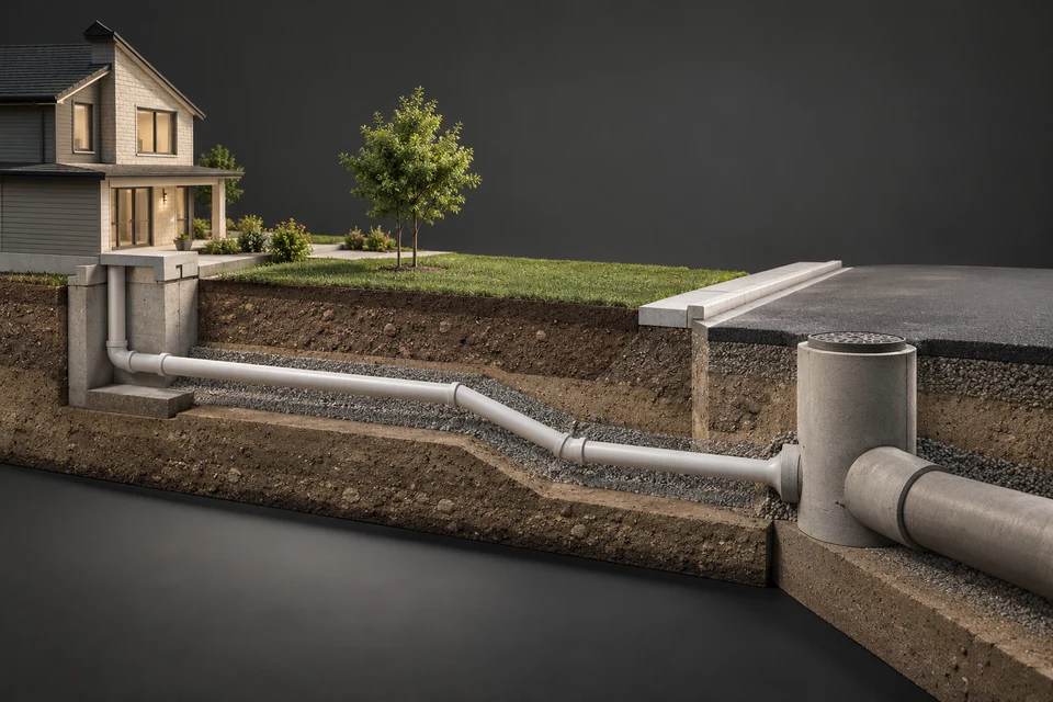 Conceptual illustration of building outlet · new lateral · street connection