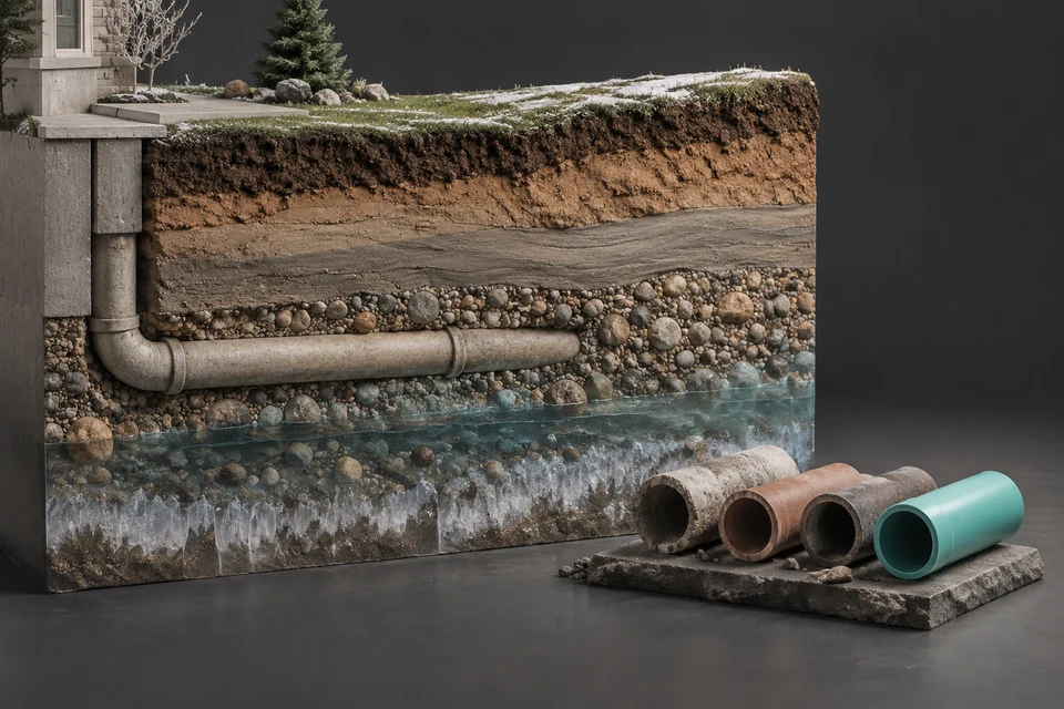 Conceptual illustration of topsoil · variable subsoil · confirmed depth
