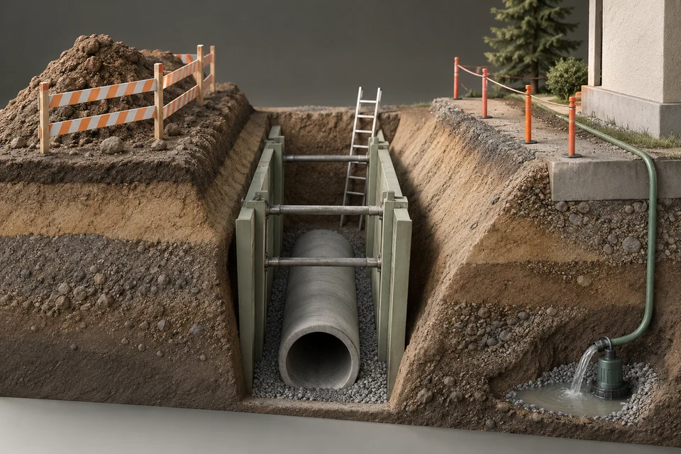 Conceptual illustration of ground conditions · protective system · safe exclusion