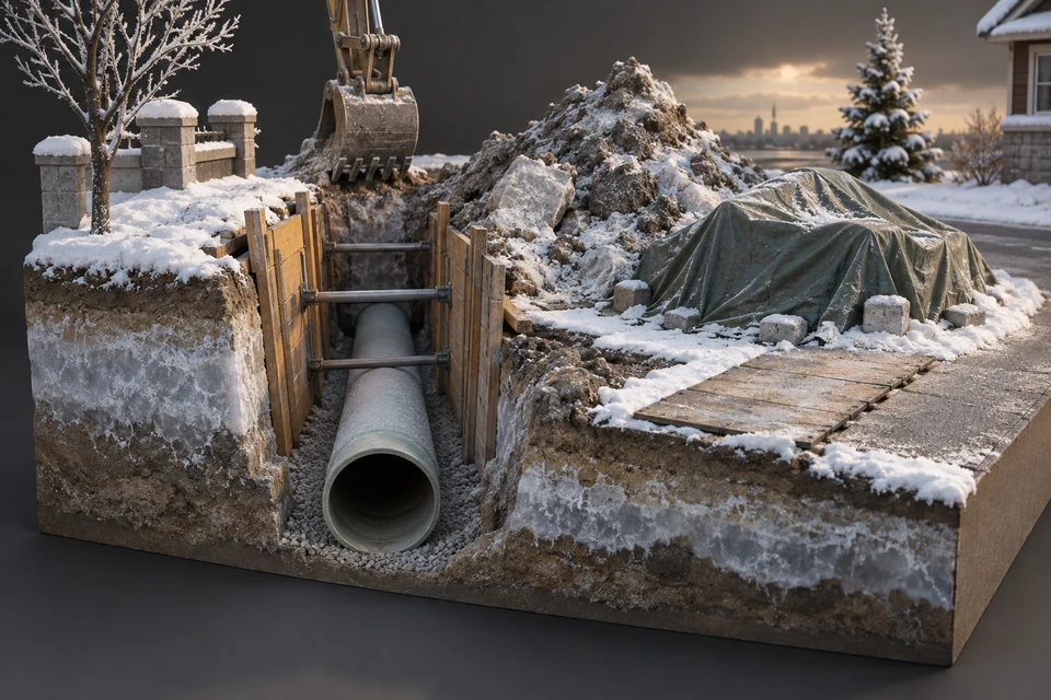 Conceptual illustration of frozen surface · protected access · restoration timing